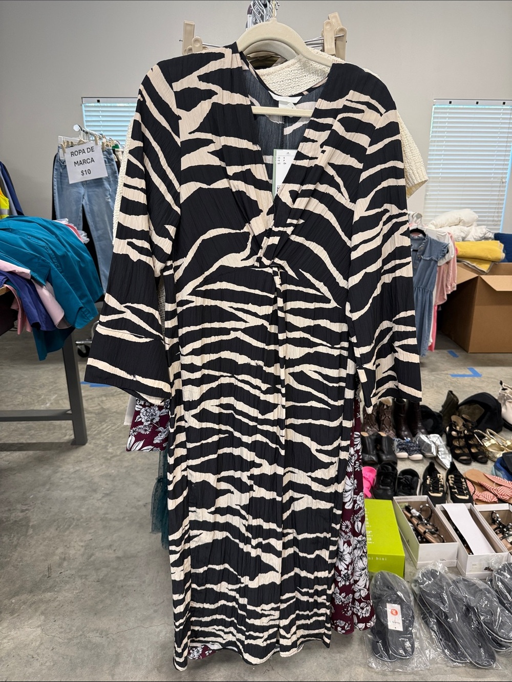 H&M Black and Cream Zebra-Print Maxi Wrap Dress